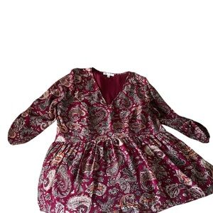 DR2 Women's Paisley Top - Burgundy and White
